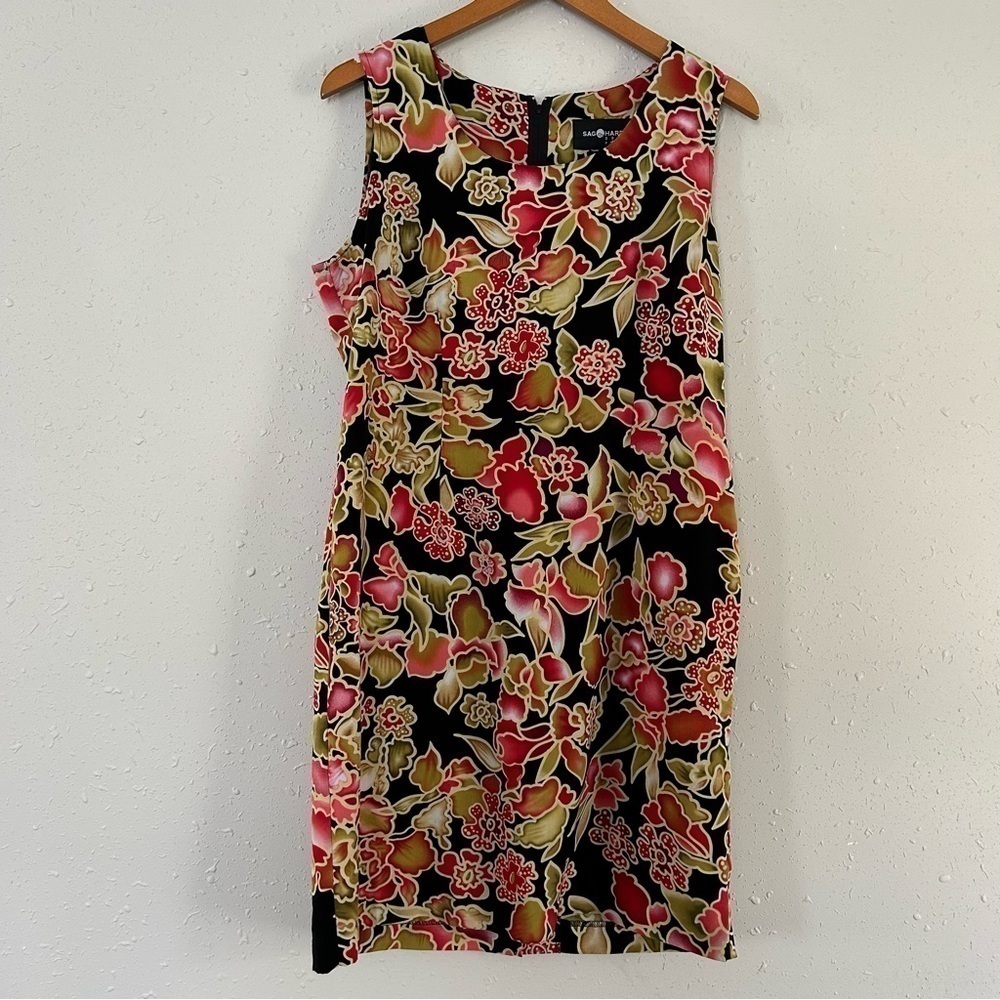 🦋Sag Harbor Black Red Floral Sleeveless Mini Dress 12P Formal